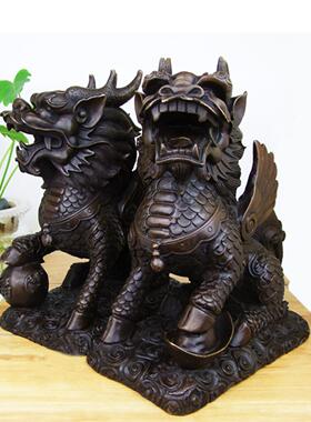 黄铜麒麟饰品一对大中式招财进宝麒麟家居饰品入口客厅店饰品