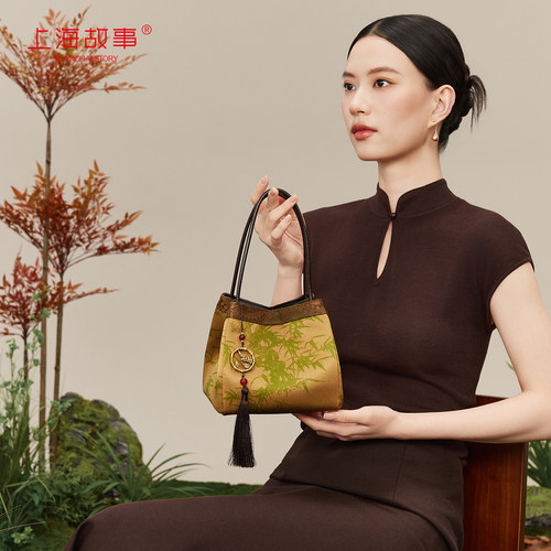 上海故事新中式真丝香云纱手提包