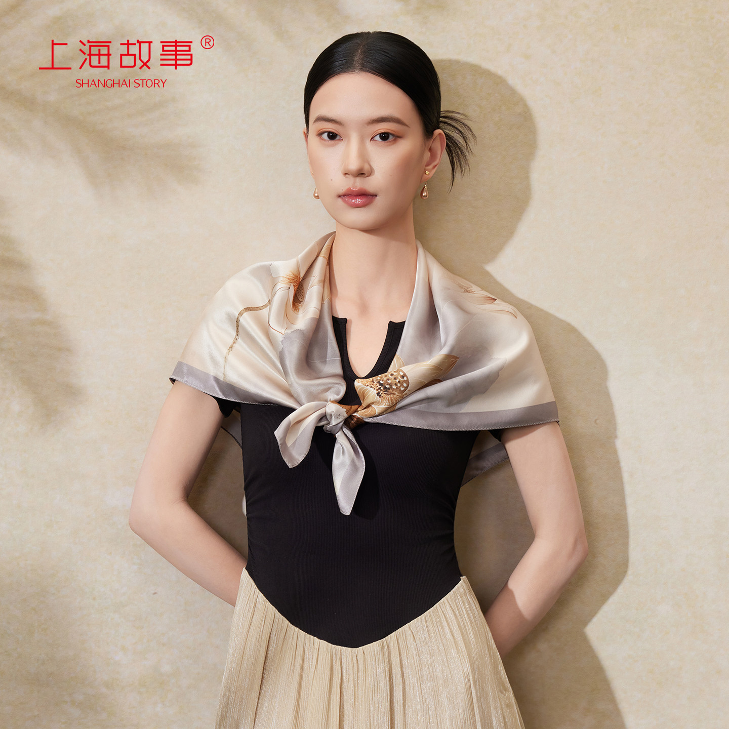 上海故事2026春季新款桑蚕丝印花真丝大方巾女送长辈丝巾礼物礼盒