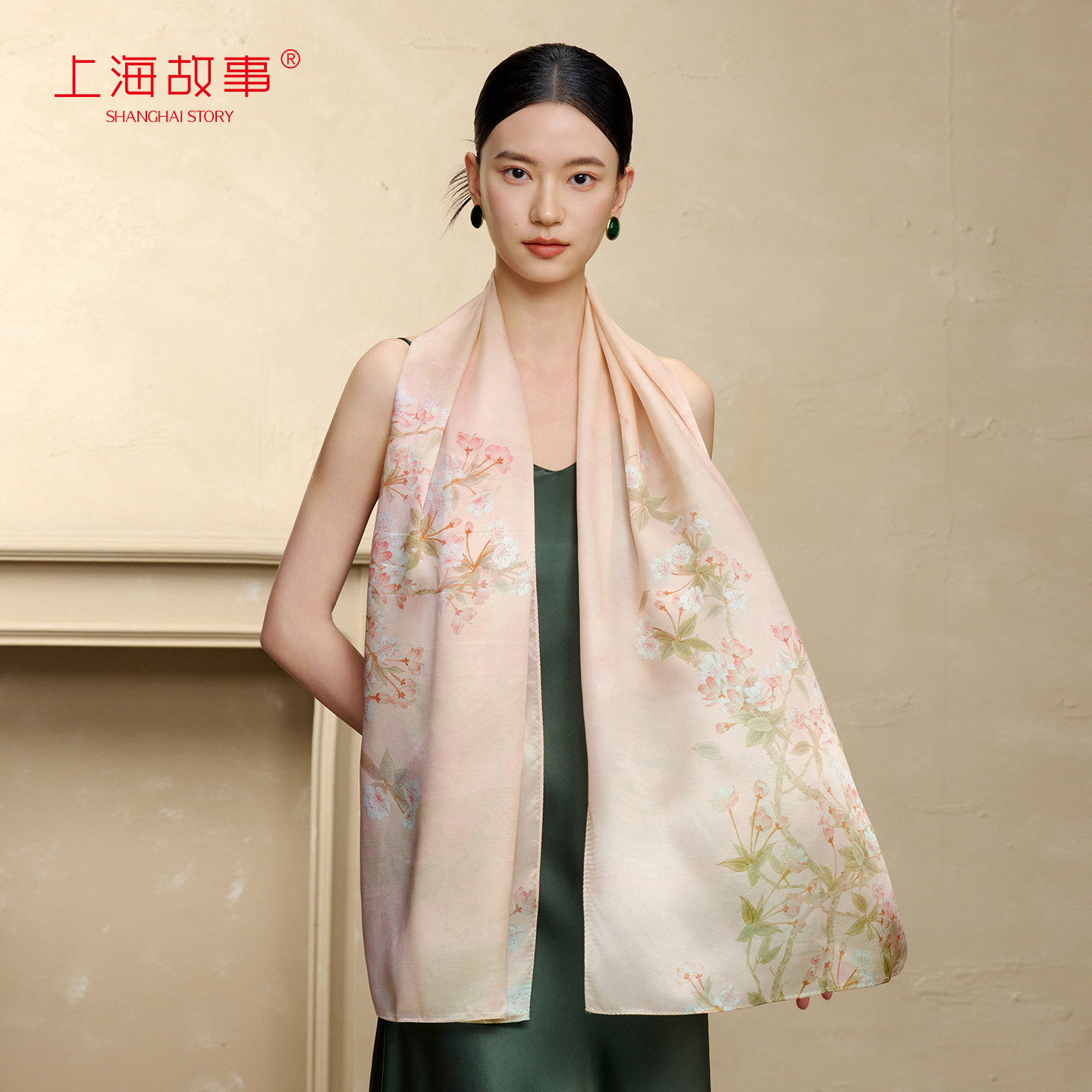 上海故事桑蚕丝印花长巾披肩女图片