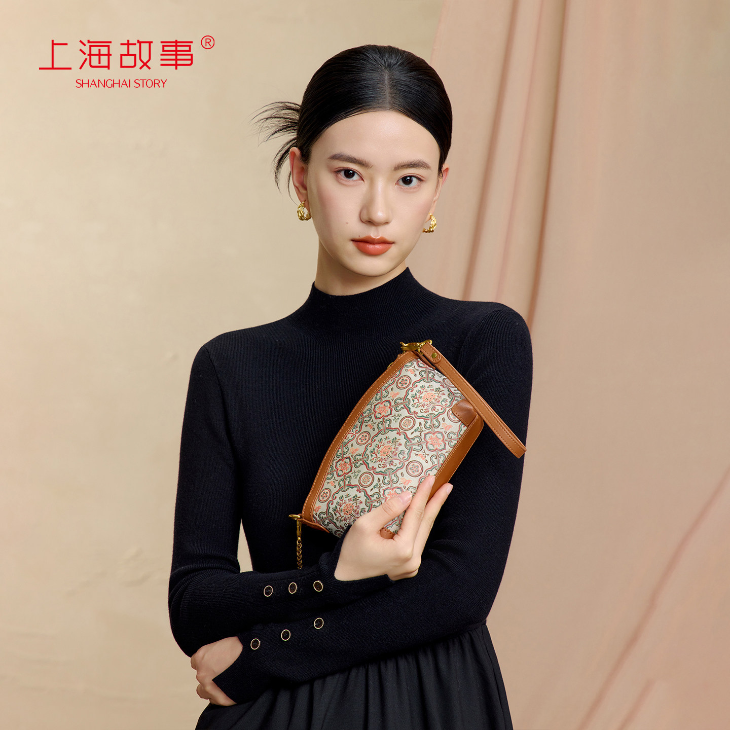 上海故事包包女式2026新款国风宋锦新中式手提包真丝牛皮妈妈款