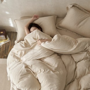 人v字纹花边被套床单床笠床上用品四件套不起 春夏款 90%棉 10%麻