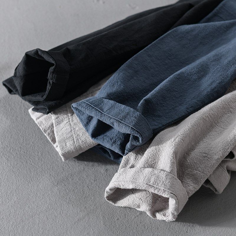 春装新款日系复古长袖衬衫男高级感灰色立领衬衣外穿内搭打底寸衫