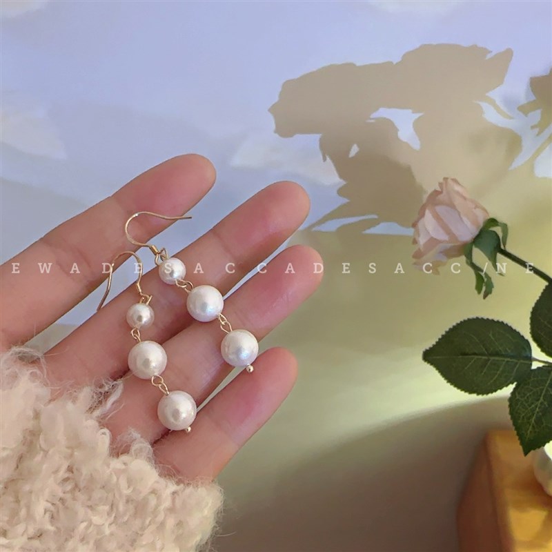 ADES珍珠串子高级感珍珠流苏气质长版吊坠法式优雅耳环B32