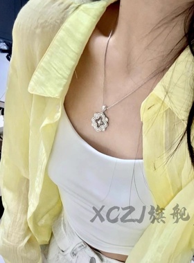 XCZJ法式宫廷歌剧珐琅四叶草项链蕾射镶钻锁骨链吊坠情人节礼物女