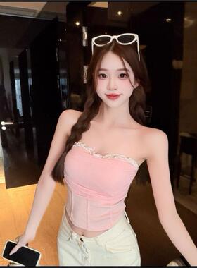 2026夏季新款泰式纯欲网纱蕾丝吊带背心女一字肩鱼骨百搭抹胸上衣