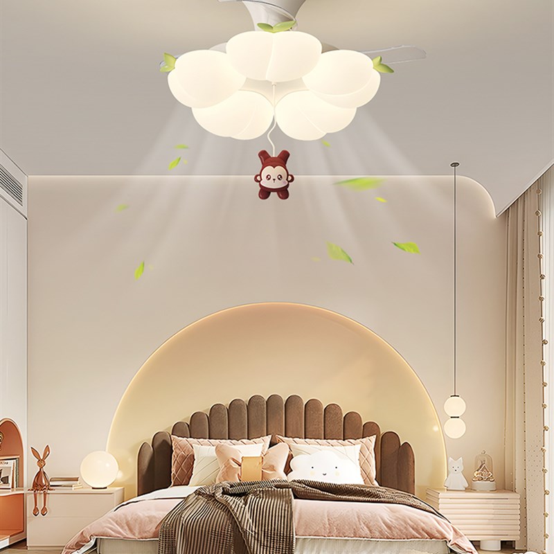 帕莎 隐形风扇灯 现代简约奶油风儿童卧室灯静音吸顶一体吊扇灯具
