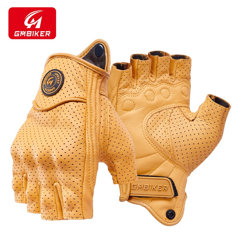 摩托车真羊皮手套复古机车骑士A装备骑行四季夏季半指防风透气防