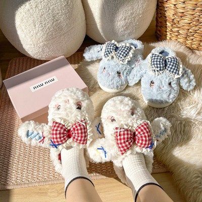 可爱小狗棉拖鞋女冬季2025新款居家室内防滑外穿保暖毛毛绒拖鞋女