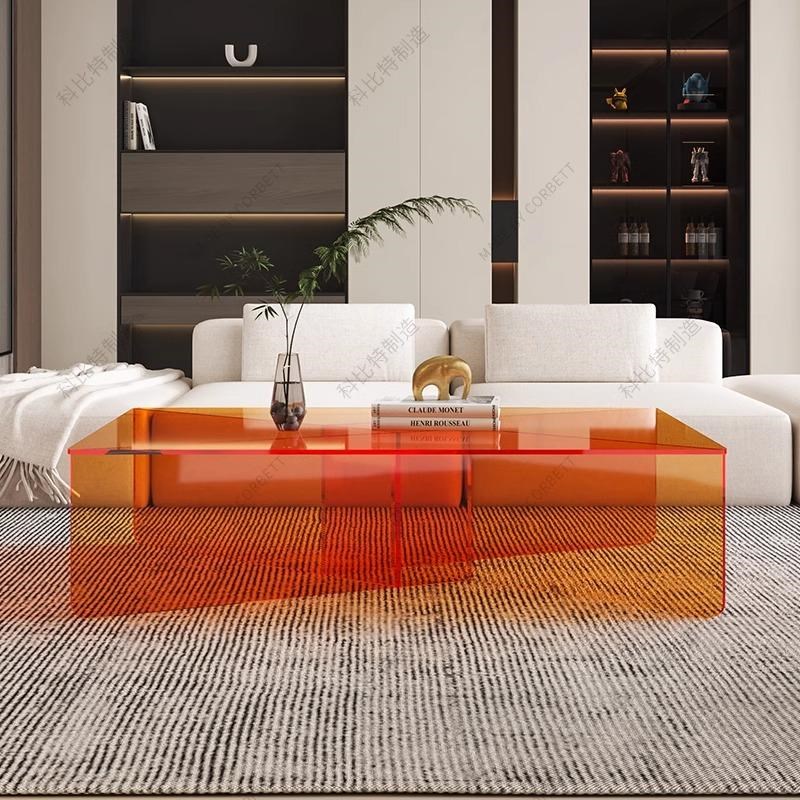 方形亚克力茶几轻奢现代简约小户型客厅家用边几商用工作室洽谈桌