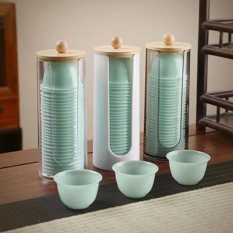 一次性翡翠绿功夫茶杯品茗杯户外办公室喝茶水杯架收纳架家商用