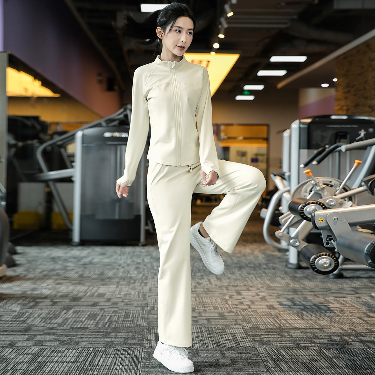 秋冬户外晨跑加绒健身服立领瑜伽服保暖显瘦运动女士1245