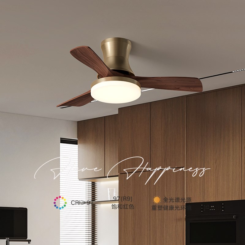 风扇灯胡桃木色客厅灯卧室餐厅灯新中式古铜色实木米家智能吊扇灯