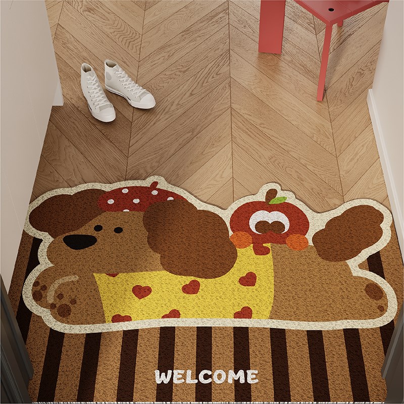 美式复古小狗入户地垫丝圈防滑脚垫毯进门垫子玄关大门口垫可裁剪
