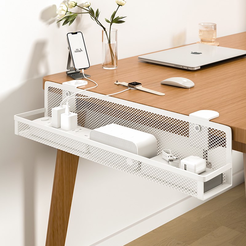 插排固定器免打孔桌下理线器路由器收纳盒理线槽电线遮.挡装饰美