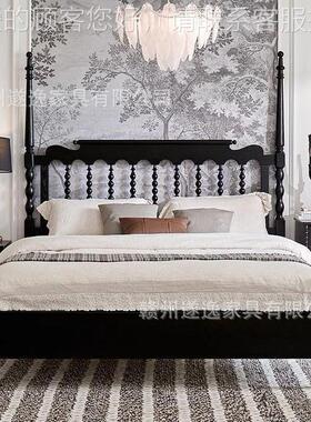 木法式复室古实木床G301主卧双人红床橡卧温莎床黑色美式简约1.8m