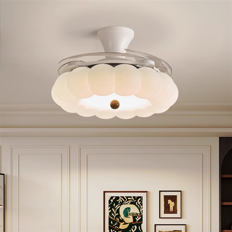 奶油风隐形风扇灯2025新款餐厅吊扇灯北欧网红泡泡卧室静音电扇灯