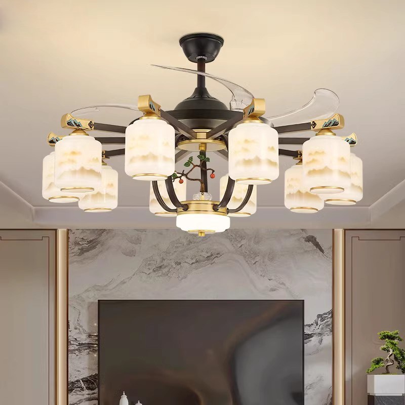 新中式高端大气客厅吊灯与风扇餐厅卧室隐形吊扇灯中式禅宗之家