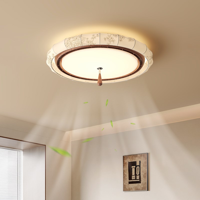 无叶风扇灯卧室吸顶灯法式中古风印花布艺宋代美学静音电扇房间灯