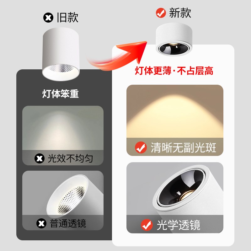 超薄明装射灯小山丘客厅家用天花灯深杯防眩可调角度筒灯中山灯具