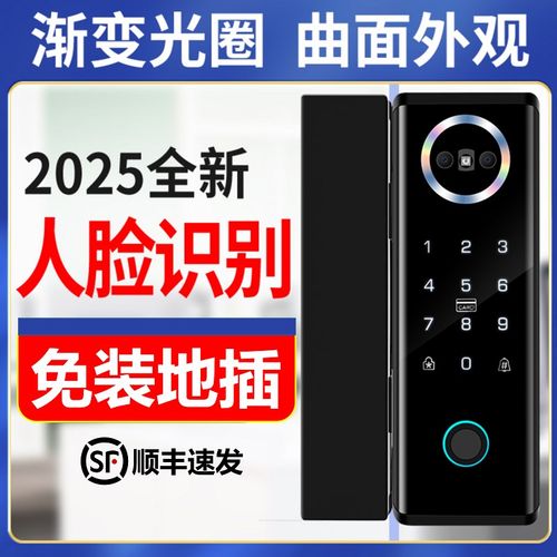 玻璃门锁人脸识别刷脸智能锁办公室指纹密码锁无框单双开门免打孔