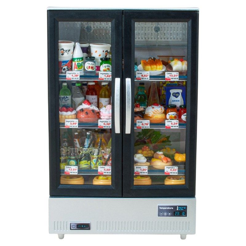 迷你食玩仿真双开门冰箱模型厨房超市微缩场景摆件儿童过家家玩具