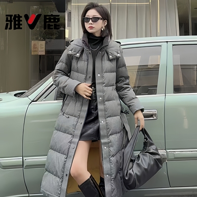 雅鹿新款时尚中长款收腰修身保暖通勤百搭女士羽绒服