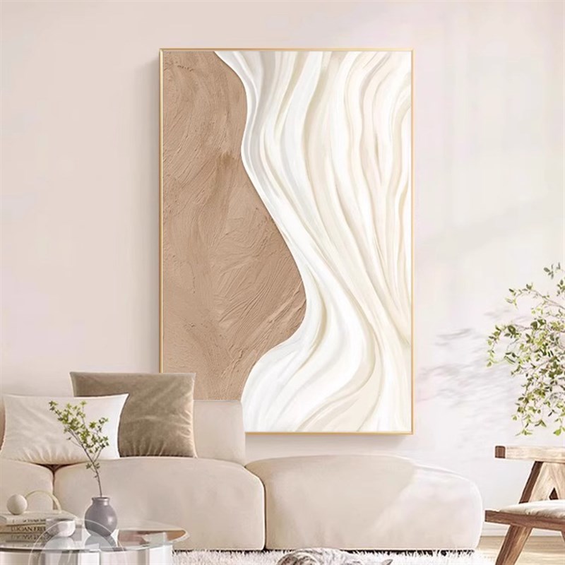奶油风客厅装饰画高级感沙发背景墙挂画极简抽象肌理卧室玄关壁画