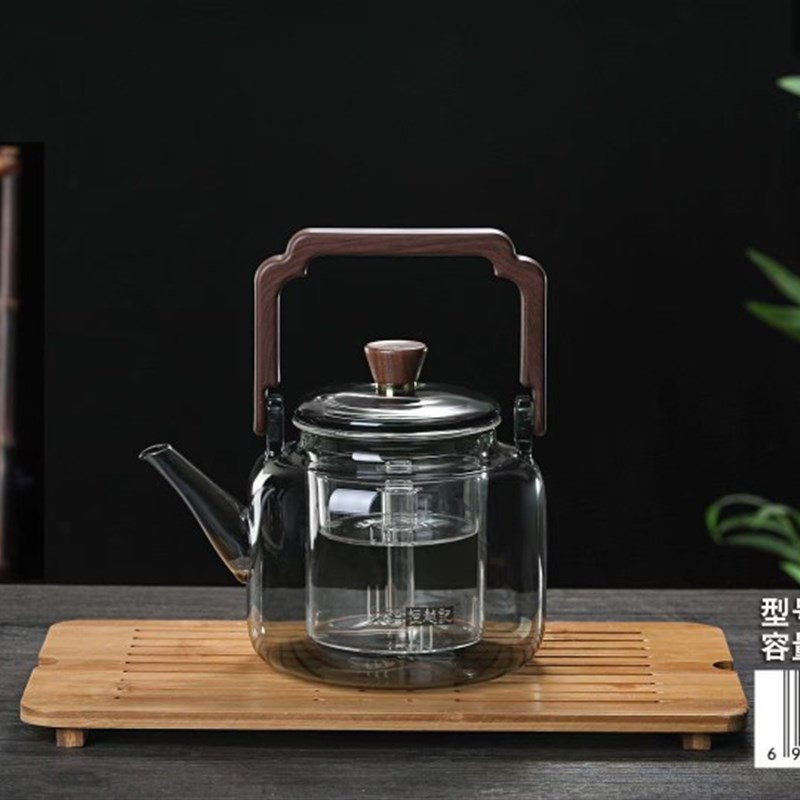 恒越记煮茶蒸茶壶HY-54H耐高温功夫烧水玻璃壶黑晶炉加热提梁52H