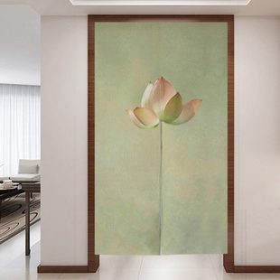 荷花中国风门帘家用卧室隔断帘卫生间遮挡挂帘厨房免打孔 简约中式