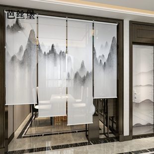 卷帘窗帘布艺帘子软隔断屏风办公室窗户卧室客厅售楼部装 中式 饰