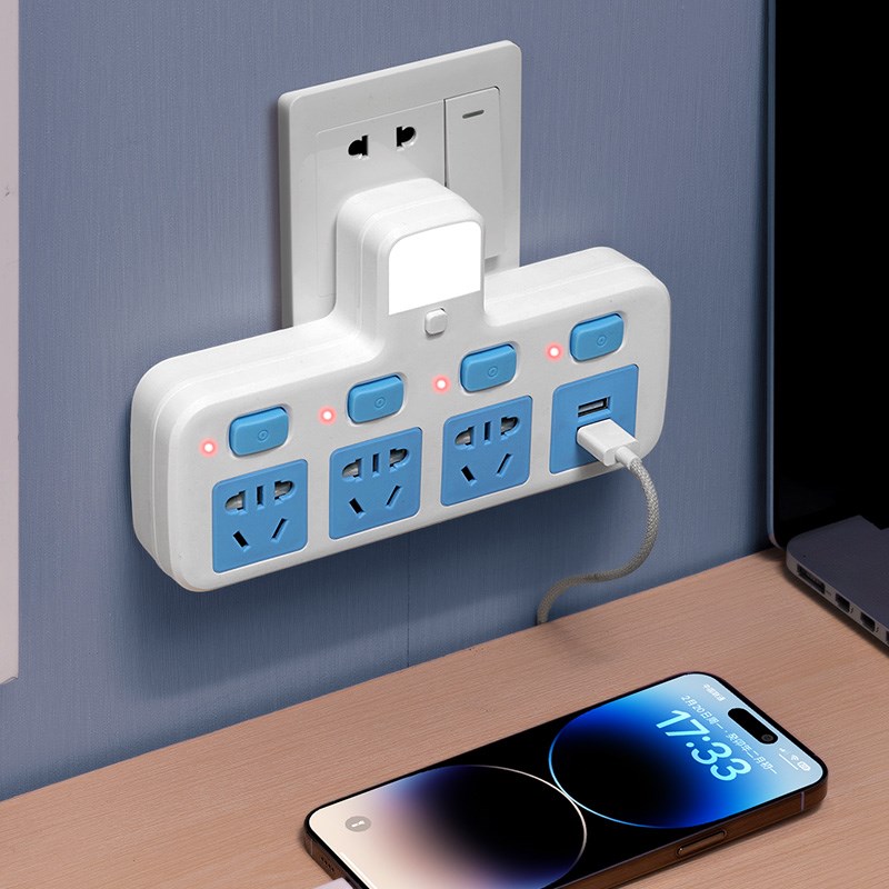 家用圆孔多用插座转换插头独立开关一转多转换器万能转换插线板