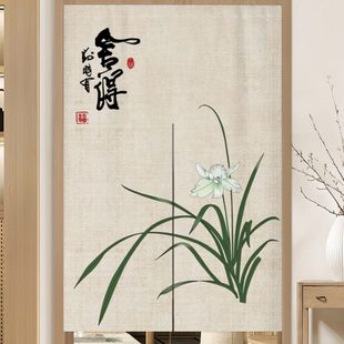 门帘家用装 中式 饰免打孔布帘厨房隔断帘卧室客厅挂帘厕所遮挡半帘