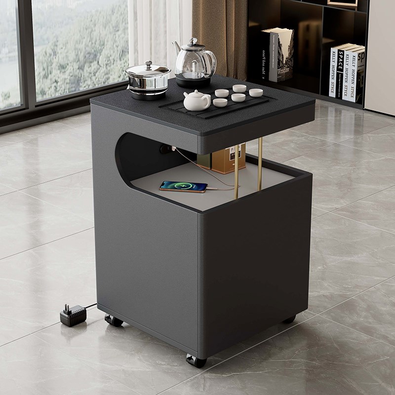 移动茶台烧水壶一体火烧石岩板家用小H茶车小户型沙发边几功夫茶
