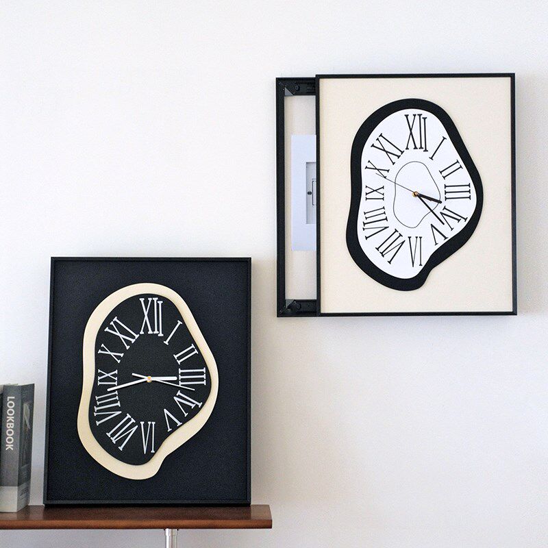 电表箱装饰画带钟表达利异形复古时钟电箱遮挡挂钟静音玄关挂画