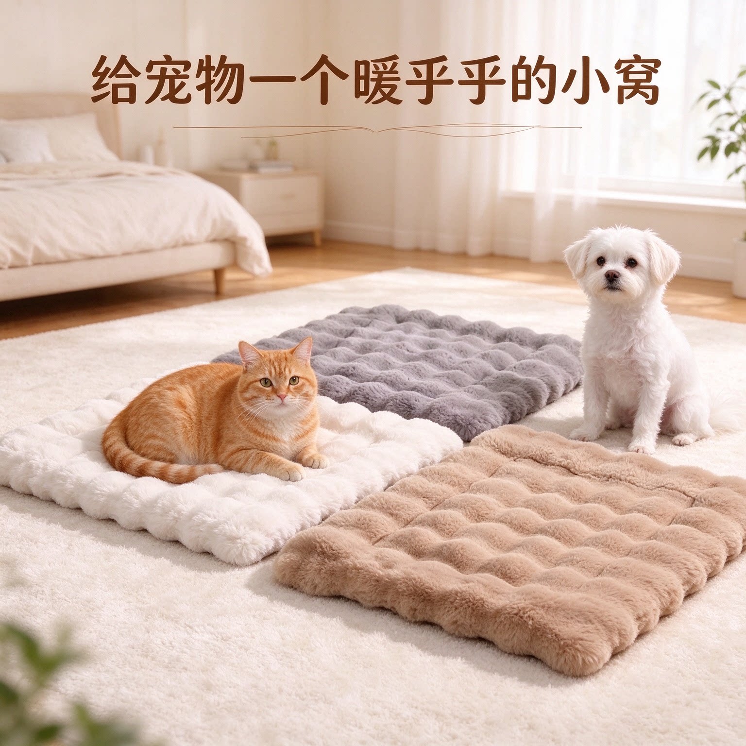 猫窝秋冬猫垫子睡觉用猫狗垫宠物毛绒加厚泡泡趴趴垫小狗保暖垫lx