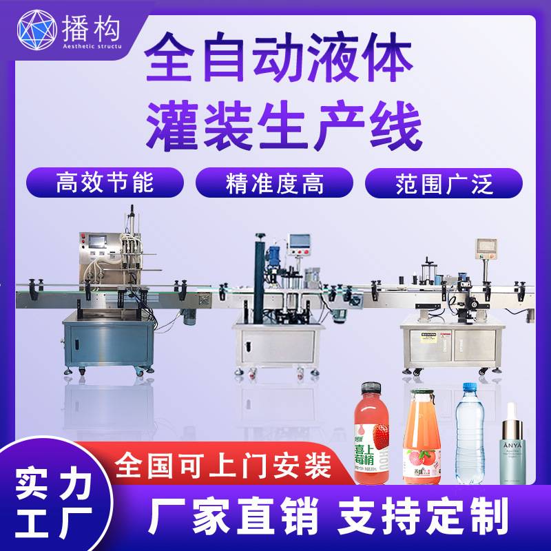 全自动液体灌装生产线果汁矿泉水清洗剂磁力泵贴标旋盖封口罐装机