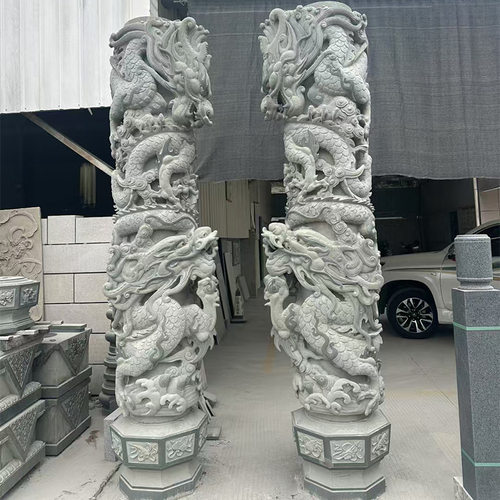 石雕盘龙柱景区广场中式文化柱祠堂青石花岗岩双龙雕刻景观雕塑