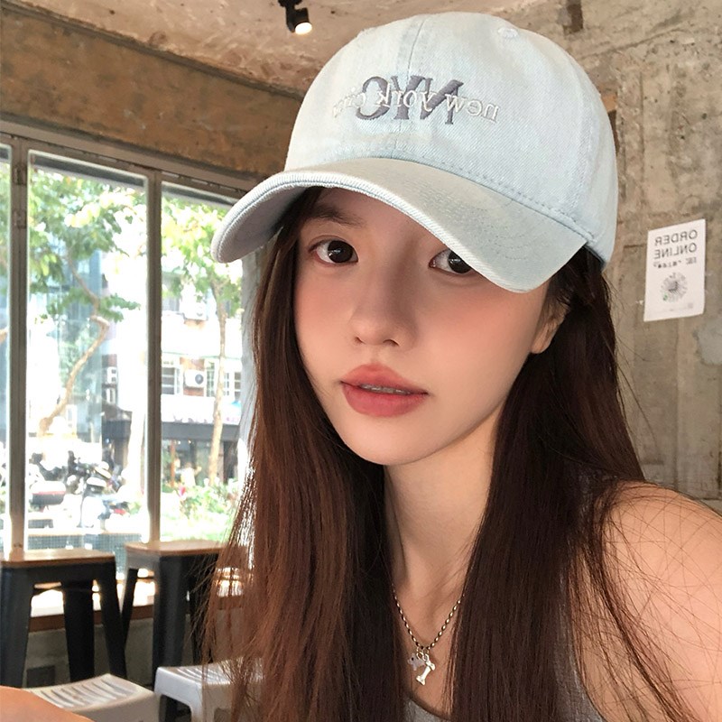 韩系大头围帽子复古蓝色牛仔棒球B帽女高品质宽帽檐软顶鸭舌帽男