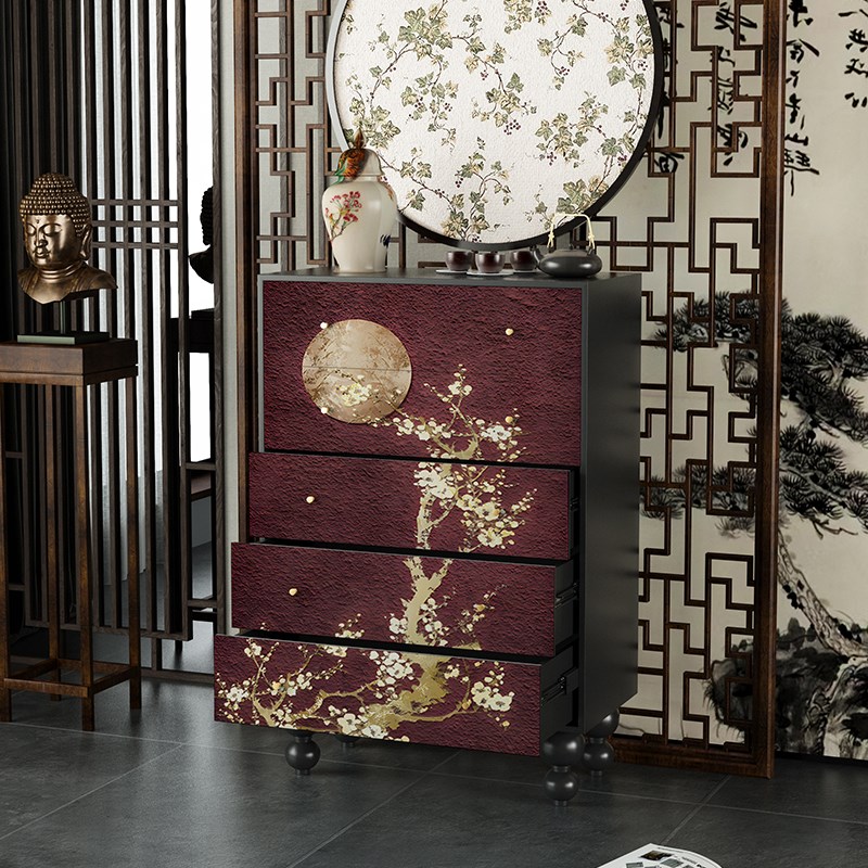 新中式花好月圆五斗柜卧室收纳柜置物柜家L用实木柜玄关过道装饰