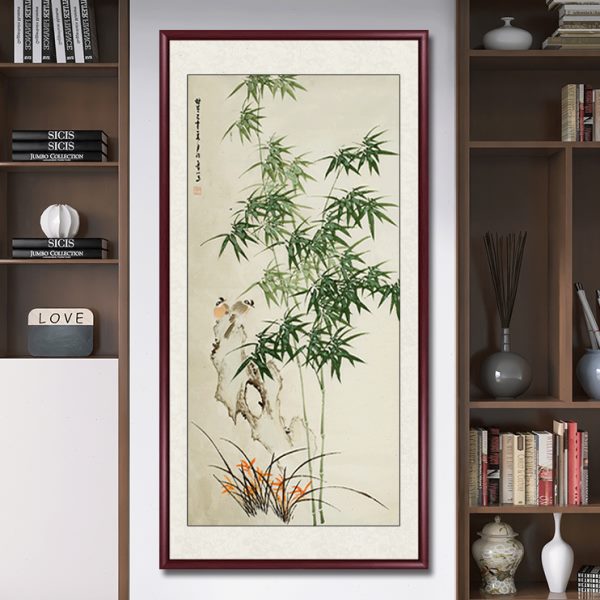 竹报平安竹子水墨画入户玄关装饰画客厅挂画花鸟国画中式竖版壁画