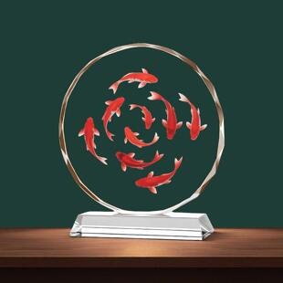 九鱼图客厅桌面水晶摆饰九鱼聚财玄关乔迁新居送礼物家居装 饰中式