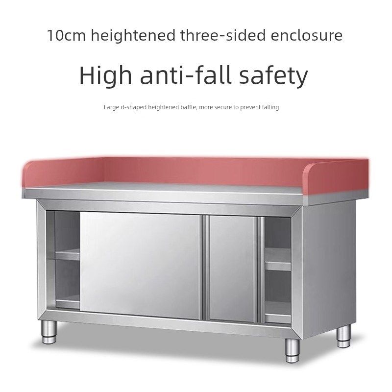 304不锈钢工作台围边厨房w酒店推拉门操作打荷台家商用收纳储物柜