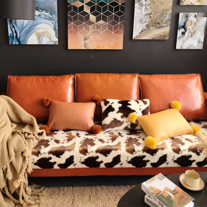 轻奢奶牛纹短毛绒客厅沙发垫欧式B皮防滑坐垫卧室飘窗坐垫定做保