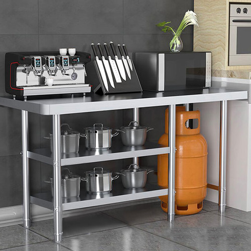 不锈钢工作台厨房操作台煤气罐灶台三层储物柜切菜案台Y长方形桌