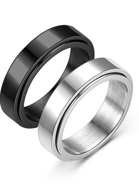 不锈钢可转动戒指 钛钢情侣对戒 日韩时尚简约转动指环.定制可刻