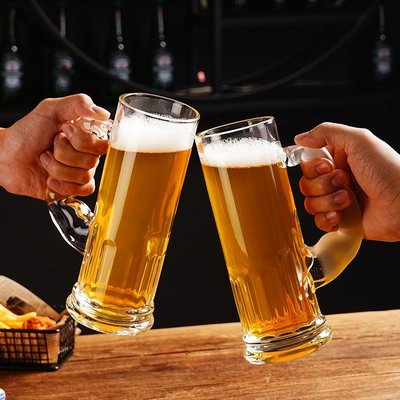大力士啤酒杯 肌肉杯带把精酿扎啤杯大容量玻璃水果茶杯创意酒杯