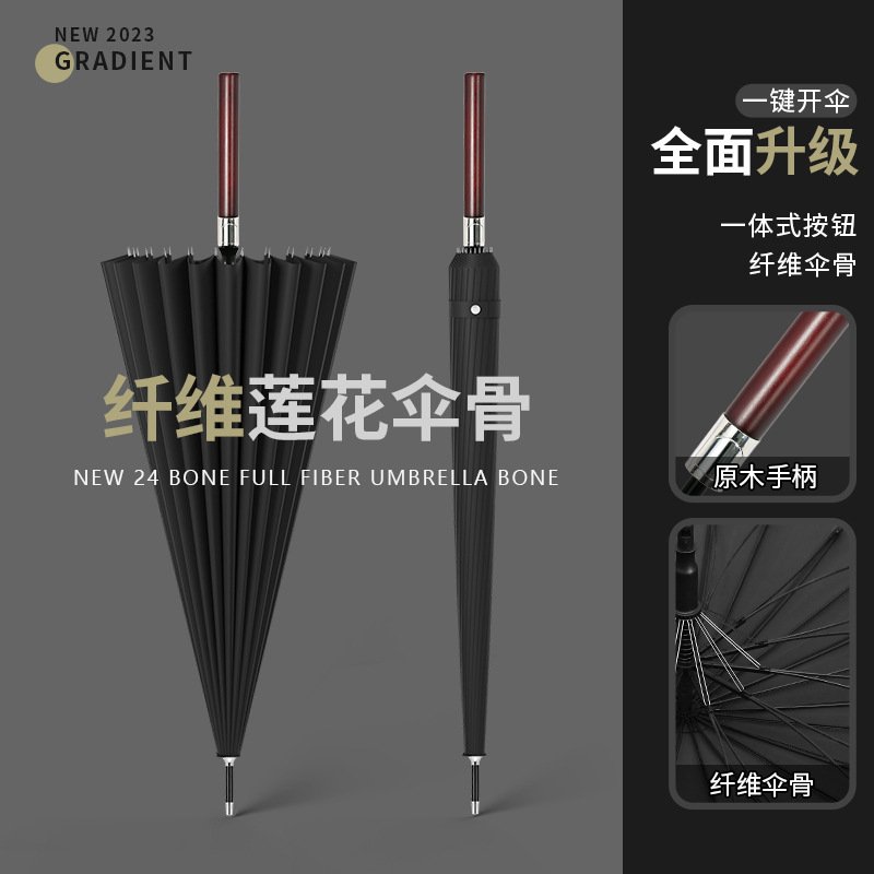 24骨长柄雨伞男士高档木柄商务伞大号加厚结实抗风暴雨伞男直杆伞