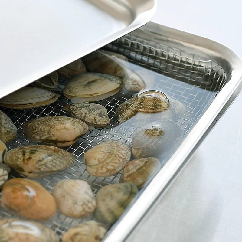 霜山304不锈钢方形托盘厨房食物收纳盘沥水沥油网U盘备菜盘三件套