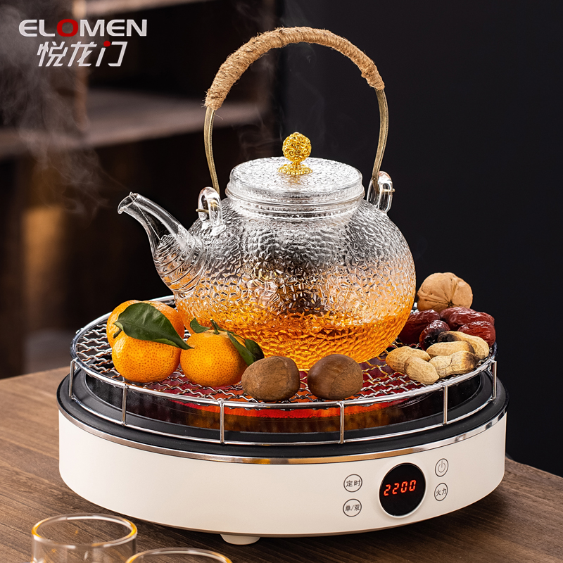 悦龙门2023新款智n能围炉煮茶器全套家用室内黑晶炉大功率烤火泡